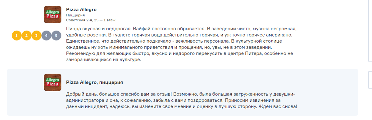 Отзывы о ресторане. Отзыв администратору. Ответ на негативный отзыв на пиццу. Негативный отзыв об администраторе ресторана. Хороший отзыв о администраторе.